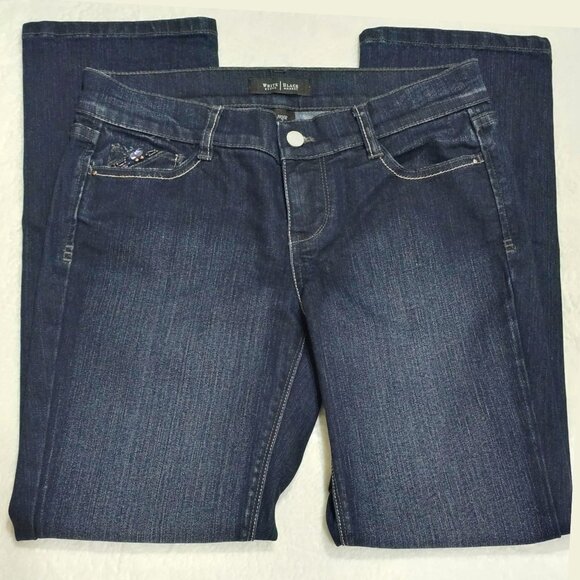 White House Black Market Rhinestone Crop Jeans – Embellished Pockets Dark Wash 2 - Picture 1 of 9